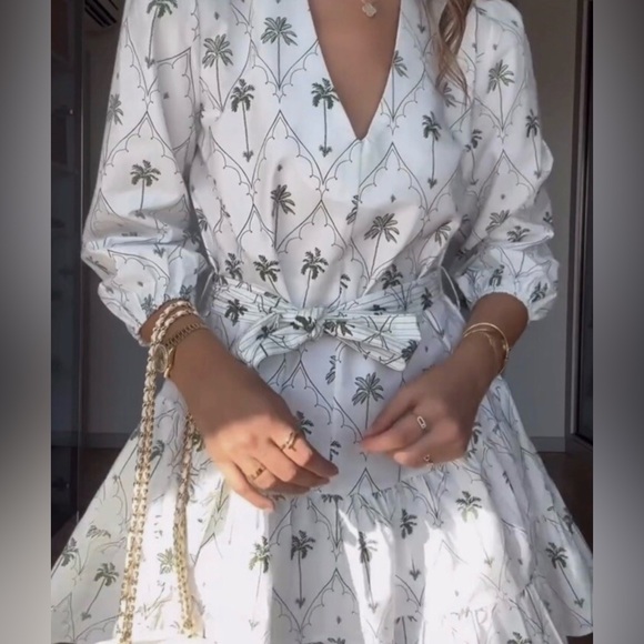 Zara Palm Tree Print V-Neck Mini Dress - Picture 4 of 10